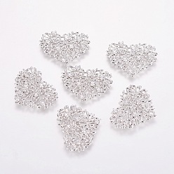 Платинированный Латунные микро проложить кубического циркония подвески, филигранная фурнитура, без никеля , сердце, Реальная платина, 20.5x26x2 мм, отверстие : 1.4 мм