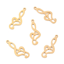 Golden Ion Plating(IP) 201 Stainless Steel Pendants, Treble Clef, Golden, 24x10x1mm, Hole: 1.6mm