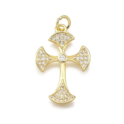 Настоящее золото 18K Латунные микро проложить кубического циркония подвески, крестик, долговечный, без свинца и без кадмия, с целью перехода в кольце, реальный 18 k позолоченный, 25x17x2 мм