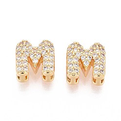 Letter M Латунные микропаве из прозрачного кубического циркония, буквы, без никеля , Буква М, 8x8x5 мм, отверстие : 2 мм