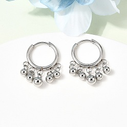 Нержавеющая Сталь Цвет Круглые 304 серьги-люстры из нержавеющей стали, с 201 кольцом из нержавеющей стали и 316 серьгами-гвоздиками из нержавеющей стали, цвет нержавеющей стали, 25x18x4 мм