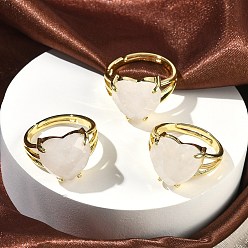 Хрусталь Латунные манжеты с открытыми кольцами, с натуральным кварцевым резонатором, сердце, граненые, стойки покрытие, долговечный, золотые, размер США 8 1/2 (18.5 мм)