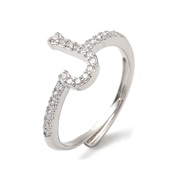 Платина Стойка с покрытием из латуни с кубическим цирконием и арабскими буквами, регулируемые кольца для женщин, без кадмия и без свинца, долговечный, платина, 10x7.4 мм, внутренний диаметр: 18.2 мм