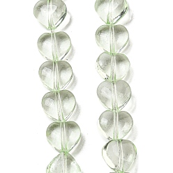 Light Green Baking Paint Transparent Glass Beads Strands, Heart, Light Green, 8x8x4.5mm, Hole: 0.8mm, about 99~100pcs/strand, 29.13~29.53 inch(74~75cm)