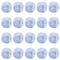 Letter F 20 силиконовые бусины с синими кубическими буквами 12x12x12 мм квадратные кубики алфавита бусины с 2 мм отверстием распорка свободные бусины с буквами для браслета, ожерелья, ювелирных изделий, буква f, 12 мм, отверстие : 2 мм