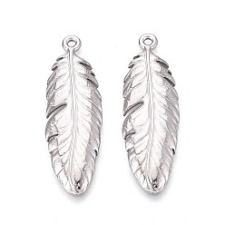 Нержавеющая Сталь Цвет 304 из нержавеющей стали перо подвески, не тускнеет, цвет нержавеющей стали, 46x15x2.5 мм, отверстие : 1.8 мм