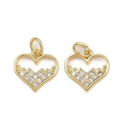 Настоящее золото 16K Латунные микро проложить кубического циркония подвески, сердце прелести, с целью перехода в кольце, реальный 16 k позолоченный, 11.5x11.5x1.5 мм, отверстие : 3.5 мм