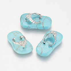 Synthetic Turquoise Synthetic Turquoise Pendants, Flip Flops Charms with Brass Findings, Platinum, 22x12x7.5~8mm