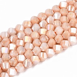 Легкий Лосось Нити из окрашенных гальванизированных стеклянных бусин, предотвращающих потускнение, стили имитации драгоценных камней, звезды вырезать круглые бусы, граненые, светлый померанцевый, 4x4x3.5~4 мм, отверстие : 0.8~0.9 мм, около 87~98 шт / нитка, 12.80~15.16 дюйм (32.5~38.5 см)