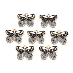 Серый Подвески из эмали и сплава, без кадмия, без никеля и без свинца, золотой свет, бабочка, серые, 18x22x2.5 мм, отверстие : 1.6 мм