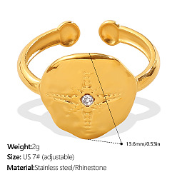 Star 304 Stainless Steel Rhinestone Cuff Open Rings for Women, Golden, Star, US Size 7(17.3mm)