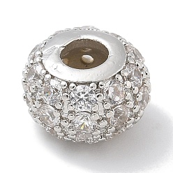 Платина Стойки обшивки латунь микро проложить кубического циркония бусы, долговечный, без свинца и без кадмия, рондель, платина, 10x6.8 мм, отверстие : 3.8 мм