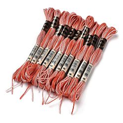 Tomato 10 Skeins 6-Ply Polyester Embroidery Floss, Cross Stitch Threads, Segment Dyed, Tomato, 0.5mm, about 8.75 Yards(8m)/skein