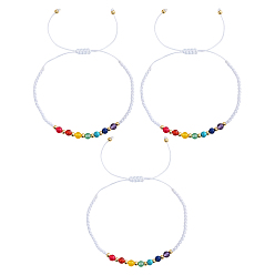 Белый 3 Набор регулируемых браслетов из круглых бусин с чакрами, выполненных из натуральных и синтетических камней., белые, внутренний диаметр: 11.02 дюйм (28 см)