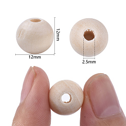 Floral White Natural Unfinished Wood Beads, Waxed Wooden Beads, Smooth Surface, Round, Floral White, 12mm, Hole: 2.5mm
