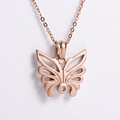 Розовое Золото Элегантные полые бабочки из нержавеющей стали с подвеской для женщин, розовое золото 
