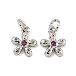 Фиолетовый Латунные микро проложить кубического циркония подвески, без кадмия, без никеля и без свинца, платина, цветок, фиолетовые, 11.5x9.5x2.5 мм, отверстие : 3 мм