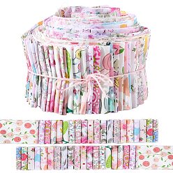 Mixed Color Flower Pattern Cotton Quilting Stripss Fabric, Patchwork Fabric for DIY Craft Sewing, Mixed Color, 1000x65x0.1mm, about 40pcs/set