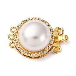 Золотой Латунные застежки из прозрачного кубического циркония с микропаве, с абс пластмассовой имитационной жемчужиной, плоско-круглые, с целью перехода в кольце, без кадмия и без свинца, стойки покрытие, долговечный, 3 нитей, 6-луночное, золотые, 26.5x18x11.5 мм, отверстие : 1.4 мм