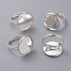 Silver Brass Pad Ring Findings, Adjustable, Round, Silver, Size: Ring: about 17mm inner diameter, Tray: about 18mm in diameter, 16mm inner diameter