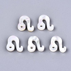 Leo Natural White Shell Beads, Mother of Pearl Shell Beads, Top Drilled Beads, Constellation/Zodiac Sign, Leo, 11.5x11.5x2.5mm, Hole: 0.8mm