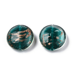 Темный Голубой Бусины ручной работы бусины золотого песка, плоско-круглые, темные голубые, 28.5x13 мм, отверстие : 1.8 мм