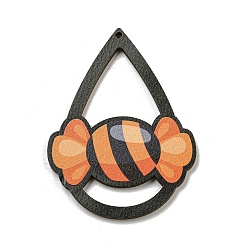 Candy Древесины подвески, Хэллоуин тема, оранжевые, конфеты, 50x42x2.5 мм, отверстие : 2 мм