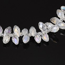Прозрачный АВ Стеклянные бусины с гальваническим покрытием , сверху просверленные бусы, Грановитая Teardrop, с покрытием AB цвета, ясно AB, 12~13x6 мм, отверстие : 1 мм, около 95~99 шт / нитка, 15.7~18 дюйм