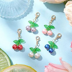 (52) Непрозрачная лаванда Подвесные украшения из вишневой медной проволоки, стеклянные жемчужины, застежки-клешни для украшений сумок, разноцветные, 36.5 мм