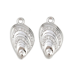 Платина Латунные микро проложить кубического циркония подвески, формы раковины, платина, 19x10x3 мм, отверстие : 1.6 мм