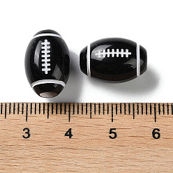 Black Spray Printed Opaque Acrylic European Beads, Large Hole Beads, Rugby, Black, 15.5x11mm, Hole: 4mm, about 500pcs/500g