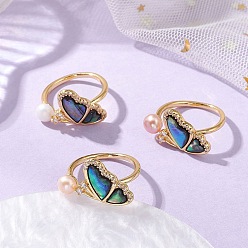 (52) Непрозрачная лаванда 3шт. 3 цвета бабочка латунь микропаве прозрачный кубический цирконий и раковина морского ушка браслет открытые кольца, с натуральными культивированными пресноводными жемчужными бусинами высшего сорта 3а, реальный 18 k позолоченный, разноцветные, 18 мм, 1 шт / цвет