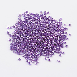 Purple Glass Seed Beads, Dyed Colors, Round, Purple, Size: about 2mm in diameter, hole:1mm