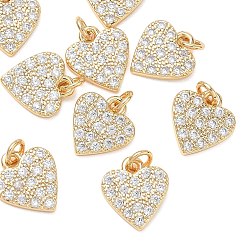 Plaqué 18K Or Véritable Pendentifs en laiton et zircon cubique transparent pour la Saint-Valentin de Shegrace, charmes de coeur, sans cadmium et sans plomb et sans nickel, réel 18 k plaqué or, 11.5x10.5x1.5mm, Trou: 2.5mm