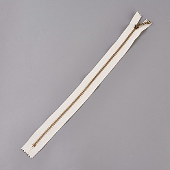 White Garment Accessories, Nylon Closed-end Zipper, with Metal Zipper Puller, Zip-fastener Component, Antique Bronze, White, 10x2.8x0.2cm