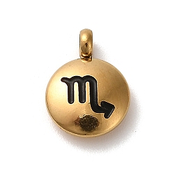 Скорпион 304 подвески из нержавеющей стали с черной эмалью, золотые, плоский круглый с подвеской в виде созвездия, Скорпион, 11x8x2.5 мм, отверстие : 1.8 мм