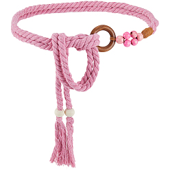 Ярко-Розовый 1 плетеные хлопковые пояса ручной работы с кисточками для женщин и дамских платьев, ярко-розовый, 1400x10 мм