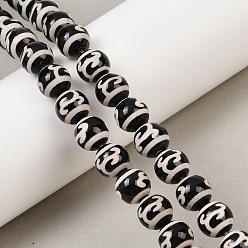 Green Tara Pattern Тибетского стиля DZI бисер нитей, природных бисера агат, круглые, чёрные, окрашенная и подогревом, зеленая тара узор, 10 мм, отверстие : 1 мм, около 35 шт / нитка, 13.70'' (34.8 см)