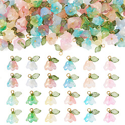 (52) Непрозрачная лаванда 72шт 12 стили стеклянные подвески, цветок, с латунной фурнитурой и блестящей пудрой, разноцветные, 13.1 мм, отверстие : 2.1 мм, 6 шт / стиль