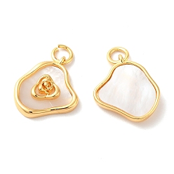 Golden Brass Pendants, with Shell, Nugget Charms, with Jump Rings, Golden, 16x14.5x3mm, Hole: 3mm