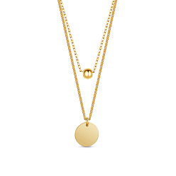 Golden 925 Sterling Silver Tiered Necklaces, Flat Round, Golden, 13.39 inch(34cm), Charm: 11.5mm and 5.1mm
