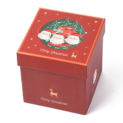 Santa Claus Christmas Themed Cardboard Box, Square, for Jewelry Storage, Santa Claus Pattern, 11.5x11.5x12.5cm