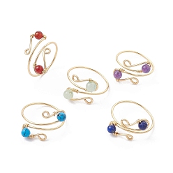 Золотой Открытое кольцо с натуральными и синтетическими драгоценными камнями, обернутое медной проволокой, кольцо на палец-манжета для женщин, золотые, 1~15 мм, внутренний диаметр: 18 мм