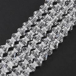 Clear Imitation Austrian Crystal 5301 Bicone Beads, Faceted Glass Beads Strands, Clear, 6x6mm, Hole: 1.2mm, about 47~48pcs/strand, 10.24 inch~10.43 inch(26~26.5cm)