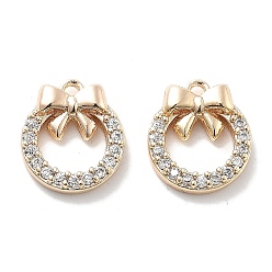 Настоящее золото 18K Микро проложить кубического циркония подвески, без кадмия, без никеля и без свинца, круглая с подвесками-бантиками, реальный 18 k позолоченный, 12x10.5x3 мм, отверстие : 1.2 мм