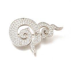 Платина Тайские традиционные броши из латуни с микропаве из прозрачных кубических цирконий в виде девяти цифр, долговечный, без кадмия и без свинца, платина, 38x52 мм