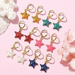 (52) Непрозрачная лаванда Серьги с эмалевым креплением из латуни для женщин, звезда, реальный 18 k позолоченный, разноцветные, 30 мм, отверстие : 9 мм