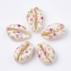 Colorful Printed Cowrie Shell Beads, No Hole/Undrilled, Colorful, 20~25x14~16x5~7mm