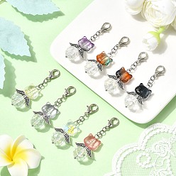 Античный Серебристый & Платиновый 8 шт. стеклянные подвесные украшения в форме кошки, с застежкой из цинкового сплава, старинное серебро и платина, 58 мм