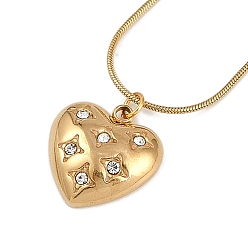 Золотой Вакуумное покрытие pvd 304 подвеска в форме сердца из нержавеющей стали с прозрачным кубическим цирконием, круглая цепочка-змейка для женщин, золотые, 17.72 дюйм (45 см)